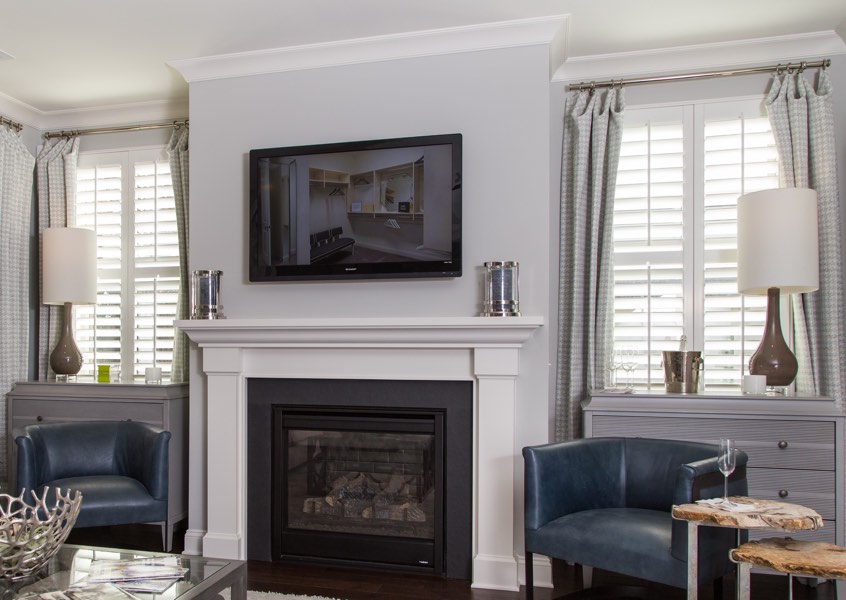 family room San Antonio faux wood shutters